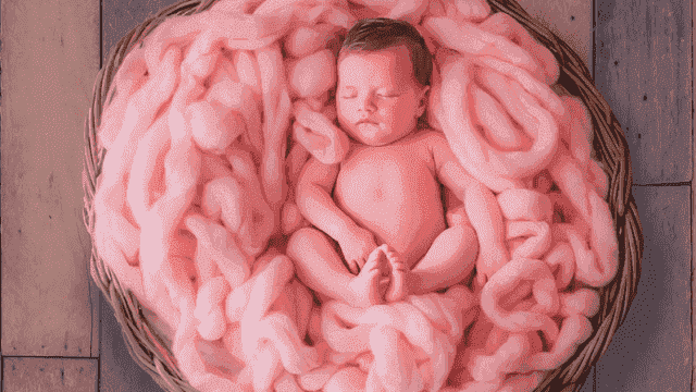 foto neonata cesto lana